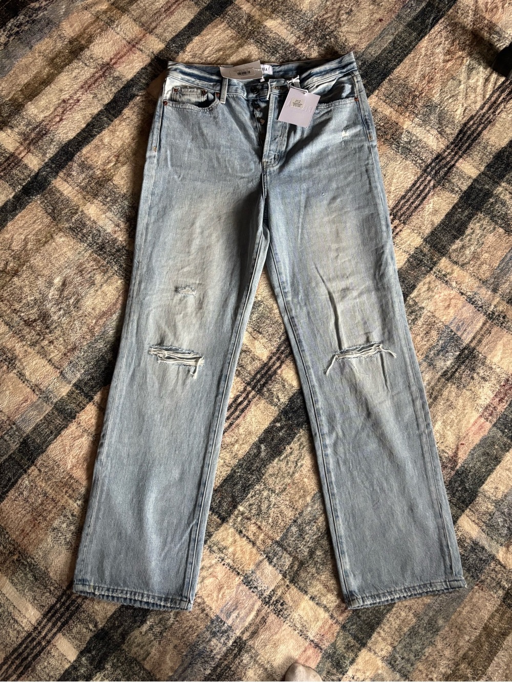 pistola Light Wash Straight-Leg Jeans with Knee Distress NWT